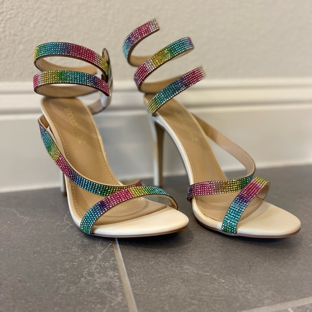 Multicolor Ankle Wrap Heels - Shoedazzle - 8.5